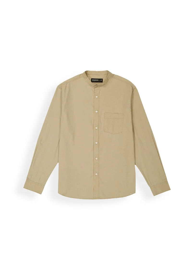 Pigment Wash Mandarin Cotton Shirt