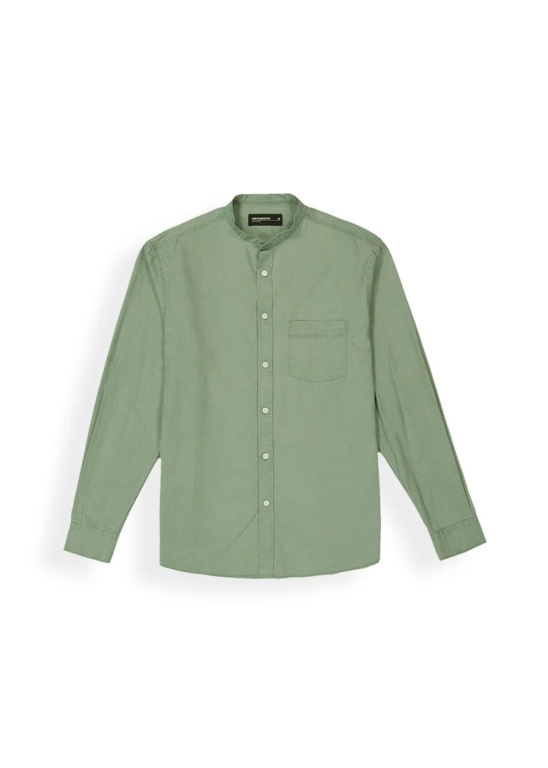 Pigment Wash Mandarin Cotton Shirt