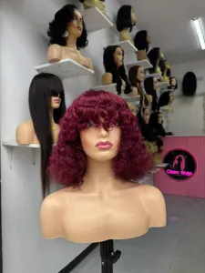 Fringe wig curly burgundy